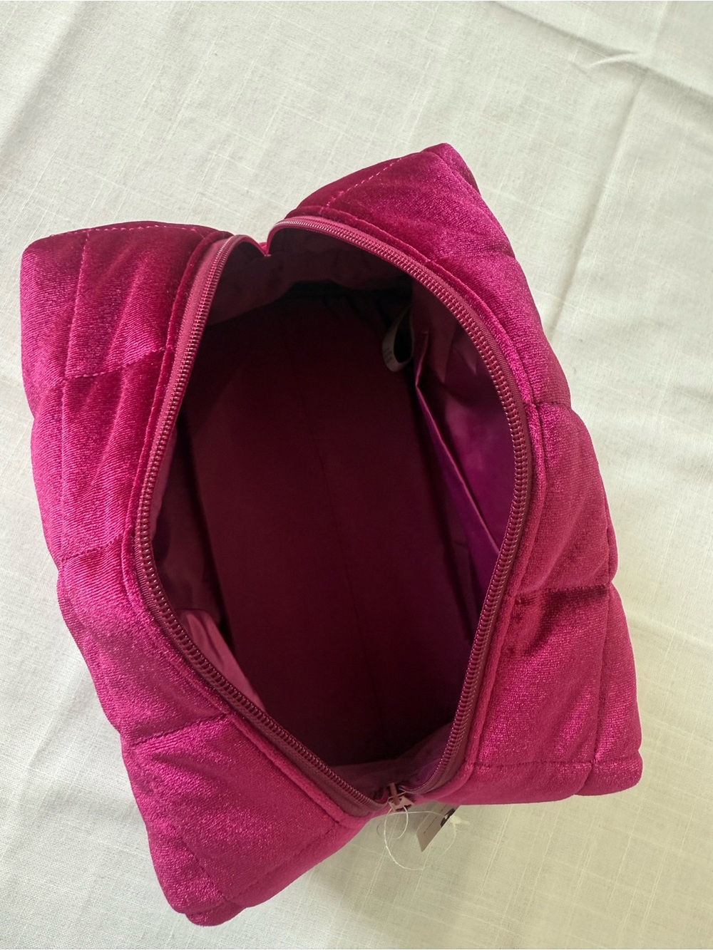 Anthropologie Quilted Velvet Hot Pink Cosmetic Bag NWT - Picture 6 of 9